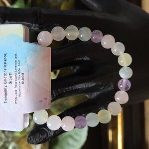 White Jade, Rose Quartz, Lavendar Jade, Aquamarine , & New Jade Beaded Bracelet